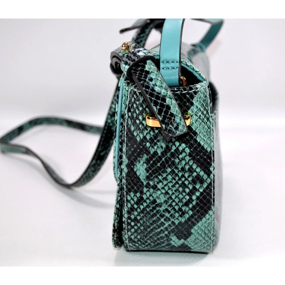 Radley London Reptile Snake Print Teal & Black Crossbody Shoulder Bag Purse‎